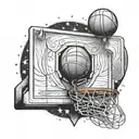 A basketball hoop with a halo above it, symbolizing basketball as a savior tattoo design idea