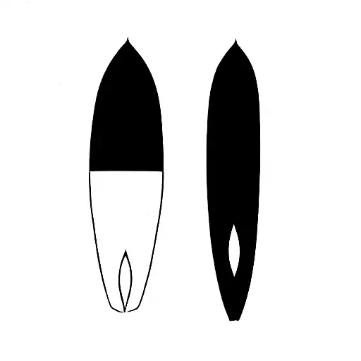 black and white horizontal surfboard with 2 fins tattoo design idea