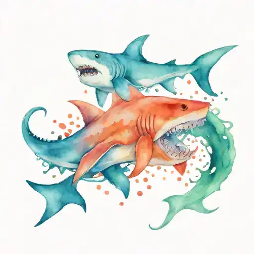 shark and octopus gracefully swimming tattoo design idea