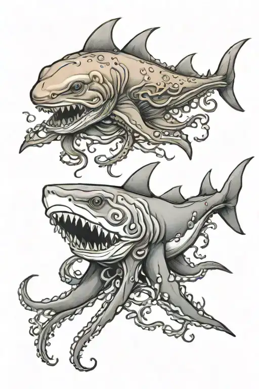 octopus and shark tattoo design idea