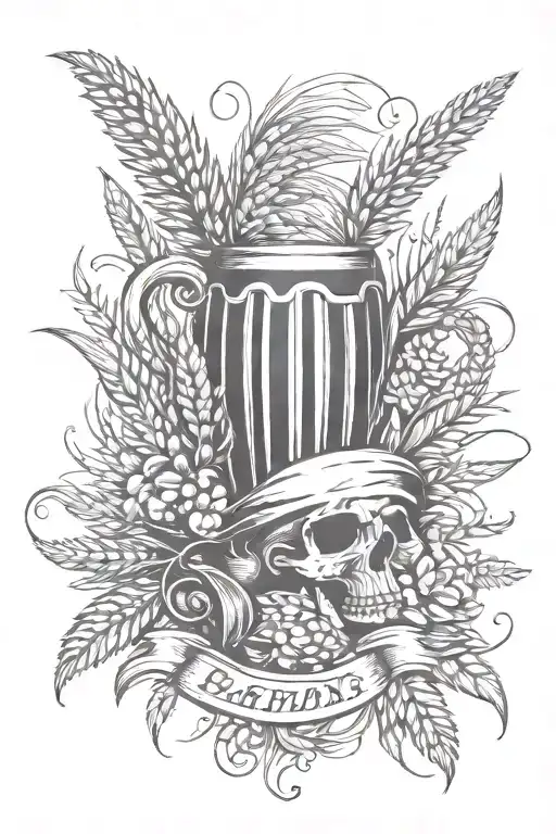 bavarian tatto with wheat and other bavarian elements for a guy in neo tradtional colours tattoo design idea