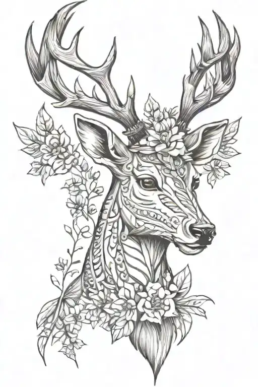 create an bavarian tattoo of a strong male deer with wheat and other bavarian elements for a guy in neo tradtional colou tattoo design idea