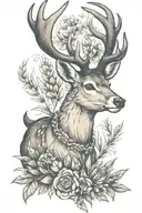 create an bavarian tattoo of a strong male deer with wheat and other bavarian elements for a guy in neo tradtional colou tattoo design idea