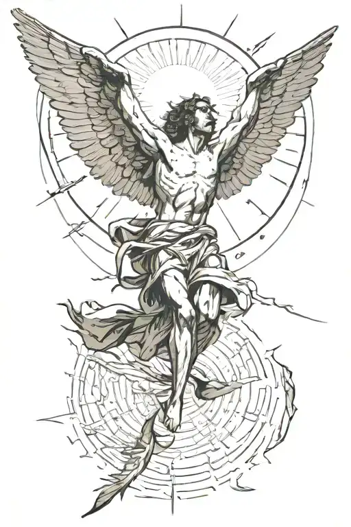icarus falling from sun shining tattoo design idea