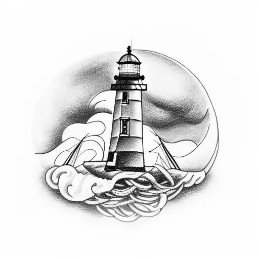 lighthouse framed with a sailors knot, couples tattoo symbolizing love tattoo design idea