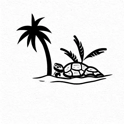 a palm tree and turtle abstract tattoo design idea