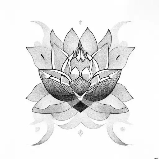 A lotus flower with Tamil script flowing around it tattoo design idea