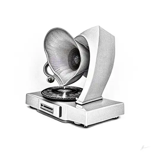 gramophone player heart tattoo design idea