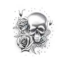 Skull with hearts roses and clouds tattoo design idea