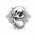 Skull with hearts roses and clouds tattoo design idea