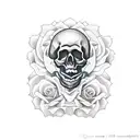 Skull with hearts roses and clouds tattoo design idea
