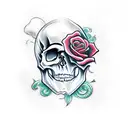 Skull with hearts roses and clouds tattoo design idea