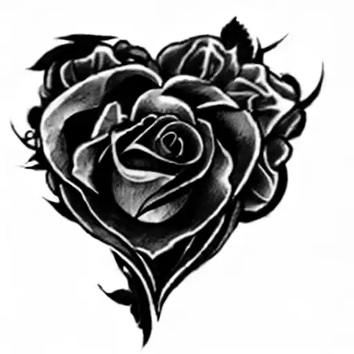 a heart shaped rose with cross in the middle tattoo design idea