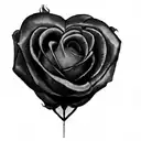 a heart shaped rose with cross in the middle tattoo design idea