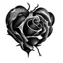 a heart shaped rose with cross in the middle tattoo design idea