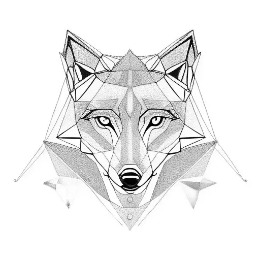 A geometric wolf design incorporating the birthstones of family members as its eyes tattoo design idea