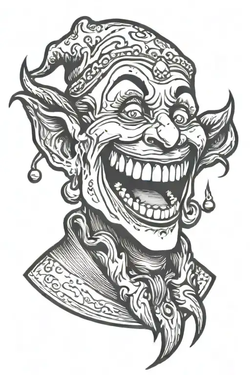 jester creepy smile and showing teeth tattoo design idea