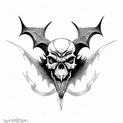 bat winged skull with the beard of the devil tattoo design idea