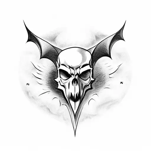 bat winged skull with the beard of the devil tattoo design idea