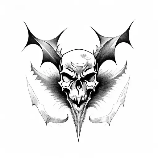 bat winged skull with the beard of the devil tattoo design idea