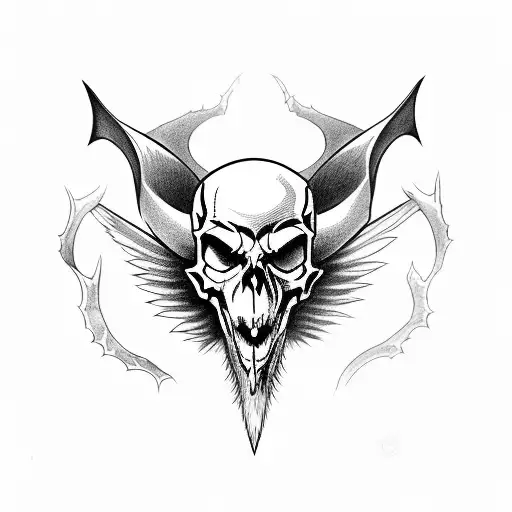 bat winged skull with the beard of the devil tattoo design idea