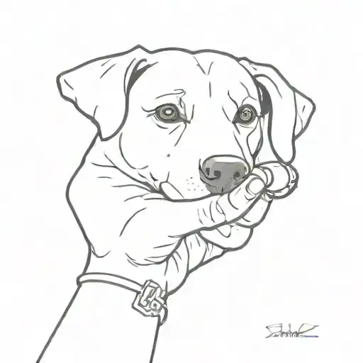 paw a dog and man hand holding tattoo design idea
