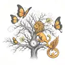 tree, lion, butterfly and phoenix rising from the ashes tattoo design idea