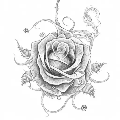 thorn tendril with small roses tattoo design idea