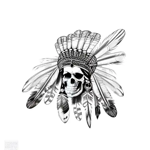 indian feathers with skulls,headband add beads bigger  tattoo design idea