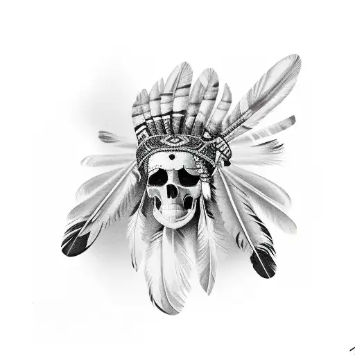 indian feathers with skulls,headband add beads bigger  tattoo design idea