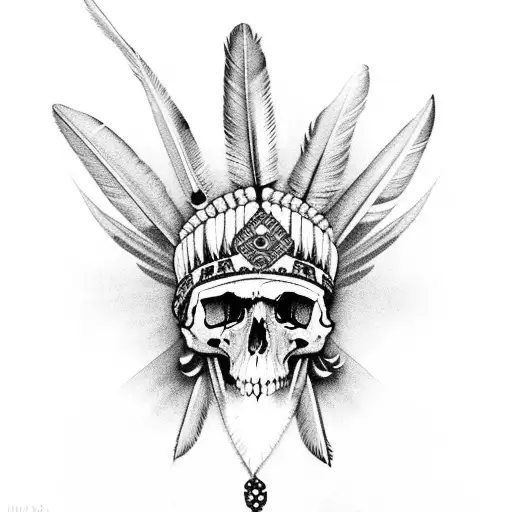 indian feathers with skulls tattoo design idea