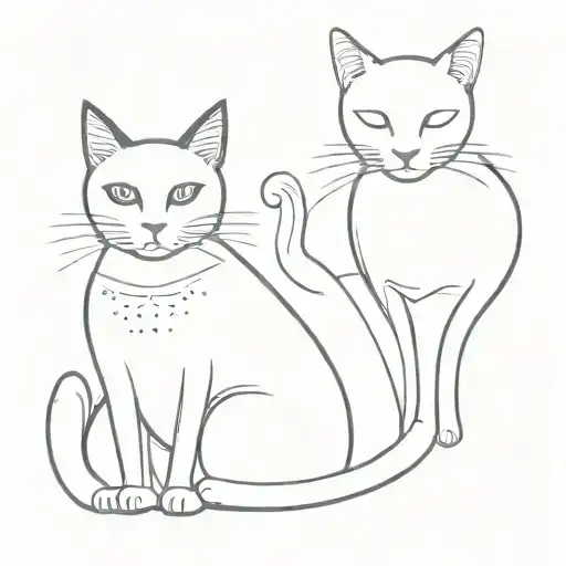 black cat named Apollo and Siamese named Astrid. spaced themed black and white fine line tattoo design idea