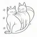 black cat named Apollo and Siamese named Astrid. spaced themed black and white fine line tattoo design idea