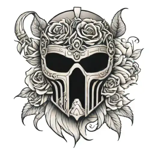 roses gladiator mask adorned tattoo design idea