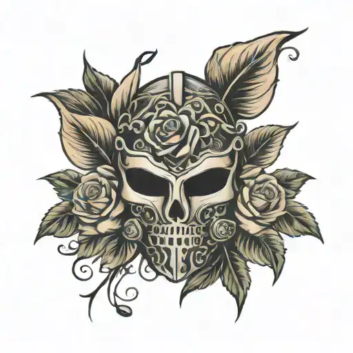 roses gladiator mask adorned tattoo design idea