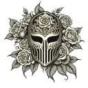 roses gladiator mask adorned tattoo design idea