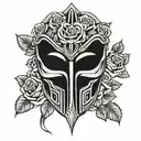 roses gladiator mask adorned tattoo design idea