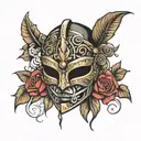 roses gladiator mask adorned tattoo design idea