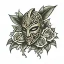 roses gladiator mask adorned tattoo design idea