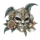 roses gladiator mask adorned tattoo design idea