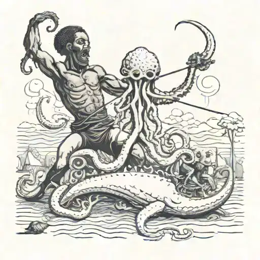 Kraken killing black boy tattoo design idea