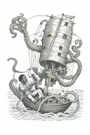 Kraken killing black boy tattoo design idea