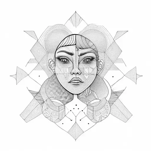 three different detailed faces of people that represent joy, sadness and calmness tattoo design idea