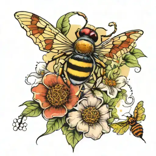 Soiderweb shoulder with spider hanging from it followed by a bee and honeycomb and a dragonfly and lily pads tattoo design idea