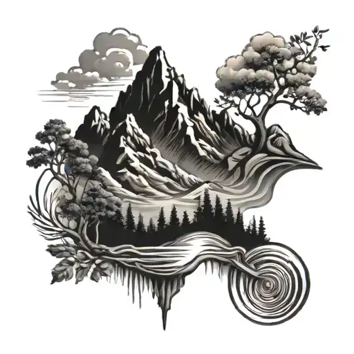 mountain landscape universal sound tattoo design idea