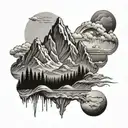 mountain landscape universal sound tattoo design idea