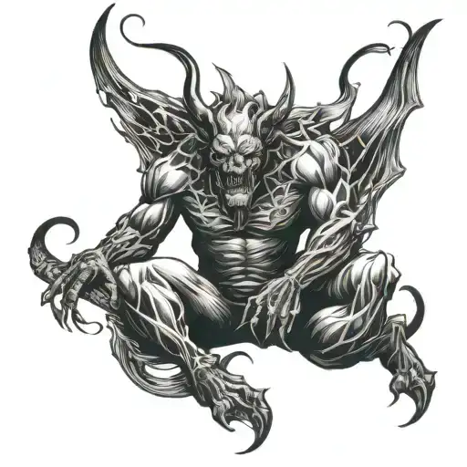 scary devil sitting tattoo design idea