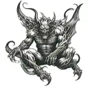 scary devil sitting tattoo design idea