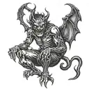 scary devil sitting tattoo design idea