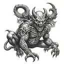 scary devil sitting tattoo design idea